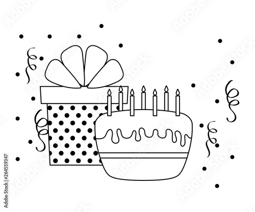 sweet cake with candles and gift box