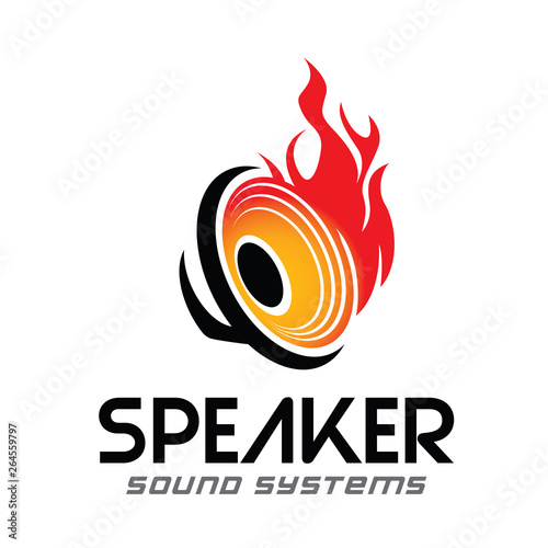 Hot, Flames, Fire Speaker and Music Logo Vector