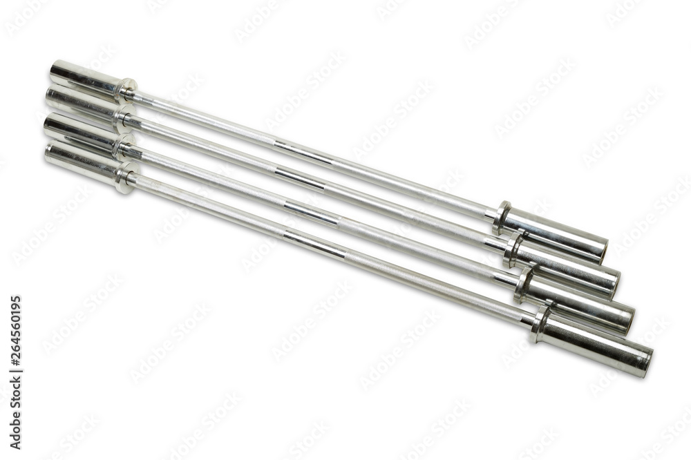 A row of empty Barbells on the floor is isolate A row of empty Barbells on the floor is isolate