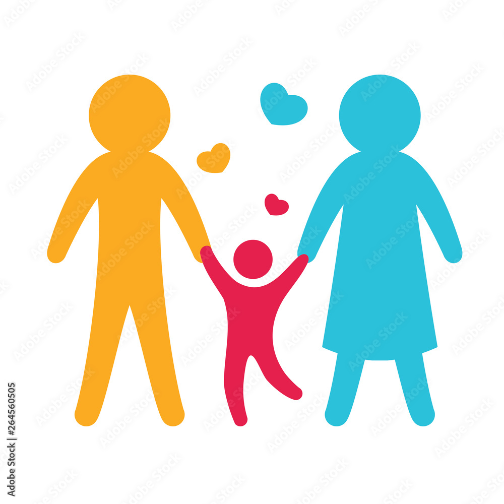 Stockvector Happy Family in simple figures, Children, dad and mom stand ...