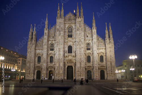 Night view cathedral of Milan with Gothic style of architecture. Duomo di Milano in Italy
