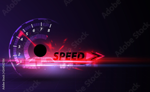 Speed motion background with fast speedometer car. Racing velocity background. photo