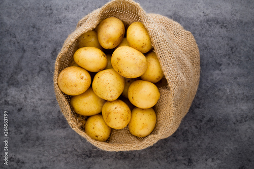 A bio russet potato wooden vintage background.