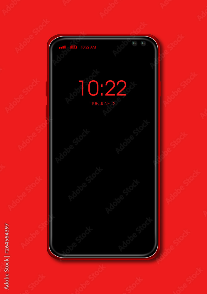 All-screen black smartphone mockup isolated on red. 3D render All-screen black smartphone mockup isolated on red. 3D render