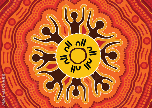 Aboriginal art vector painting. Meeting and unity concept