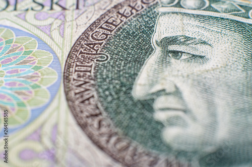 Polish Zloty banknotes (PLN) - Closeup on 100 PLN banknote. Macro shot. Focus on eyes
