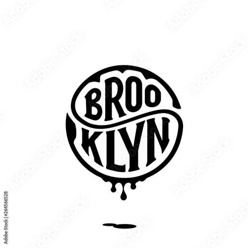 Brooklyn circle lettering with ink white Vector illustration