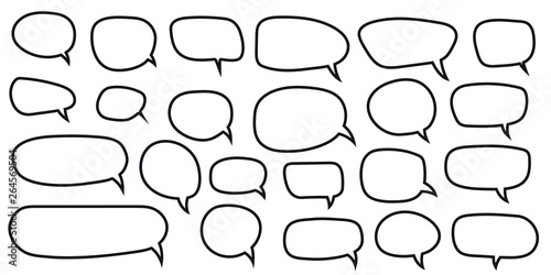Speech Bubbles Set of Outlined Circle Distorted Rectangle and Square Blank Trendy Shapes, Black Elements on White Background, Vector Flat Graphic Design