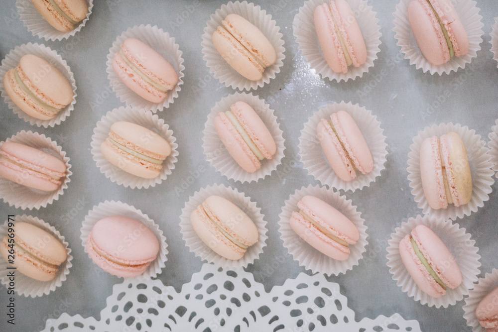 pink macaroons in candy bar