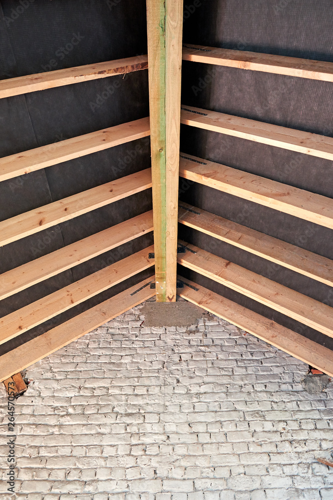 Obraz premium Attic framework under construction and renovation