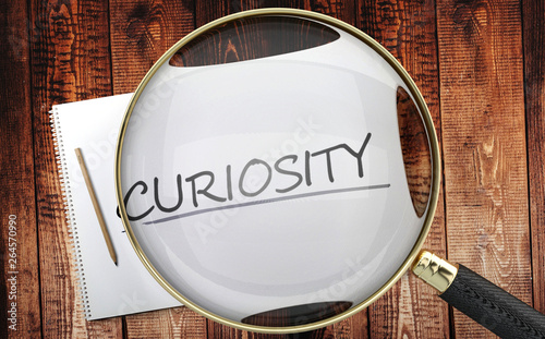 Slika na platnu Study, learn and explore curiosity - pictured as a magnifying glass enlarging wo