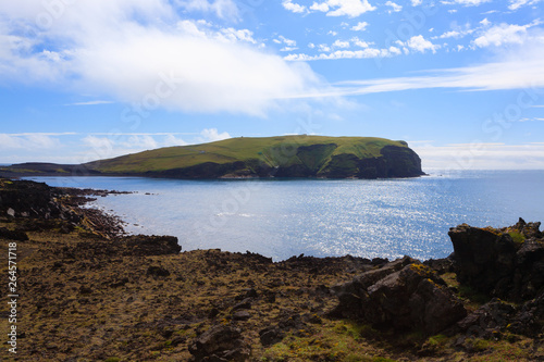 Vestmannaeyjar island beach day view, Iceland landscape.Surtsey island photo