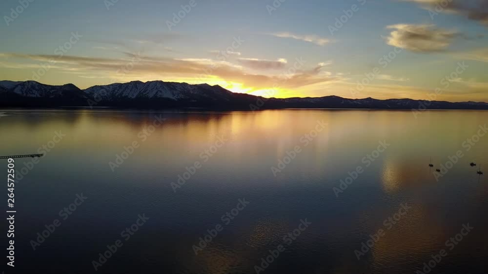 Aerial of sunset over Lake Tahoe. 4k drone Aerial of sunset over Lake Tahoe. 4k drone