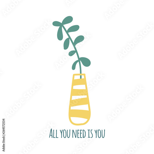 Hand drawn house plants and flowers. Scandinavian style illustration.
