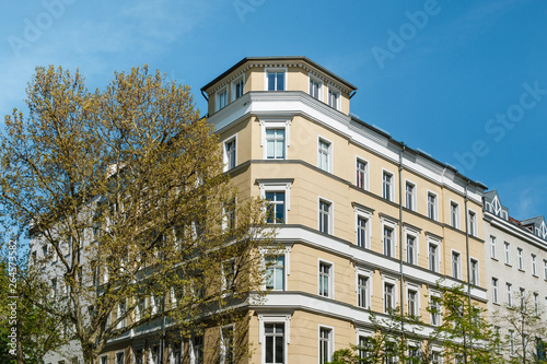 corner house facade, apartment building exterior - real estate