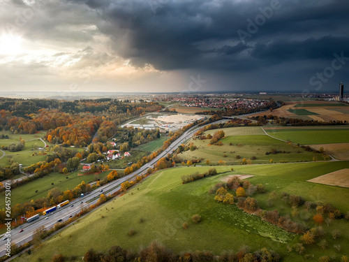 aerial view street and bad weather near Ulm Germany