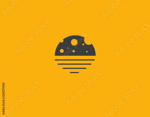 Abstract yellow logo moon on water silhouette for business company