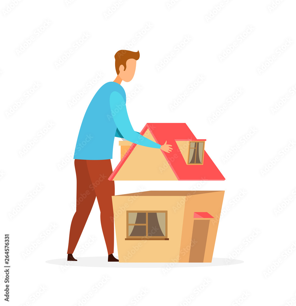 Man Planning House Model Flat Vector Illustration Man Planning House Model Flat Vector Illustration