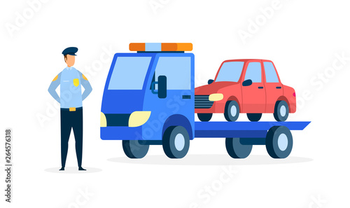 Carrier Evacuating Sedan Flat Vector Illustration