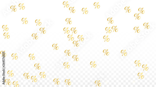 Luxury Vector Gold Percentage Sign Confetti on Transparent. Percent Sale Background. Business, Economics Print. Discount Illustration. Promotion Poster. Black Friday Banner. Special offer Template.