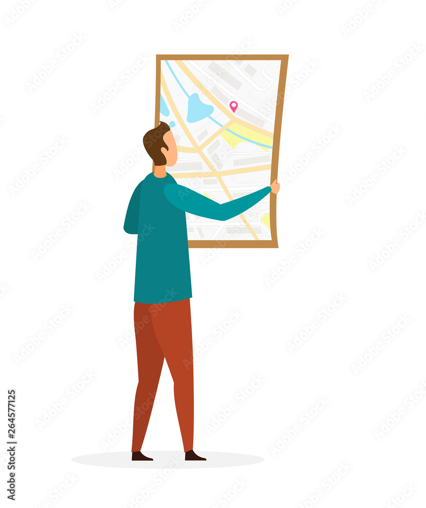 Man Reading Topographic Map Vector Illustration Man Reading Topographic Map Vector Illustration