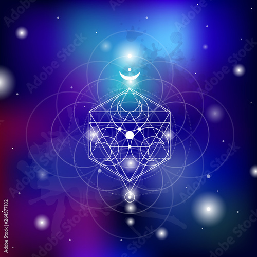 sacred geometry vector illustration set with watercolor spice background. Good for logo, design of yoga mat and clothes.