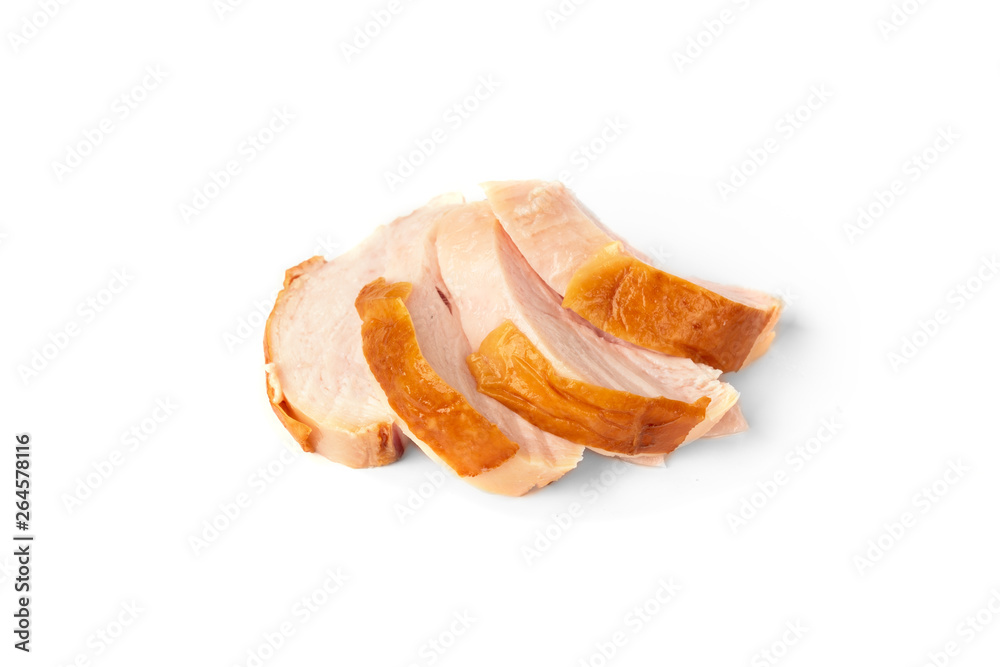 Smoked chicken breast isolated on white background. 