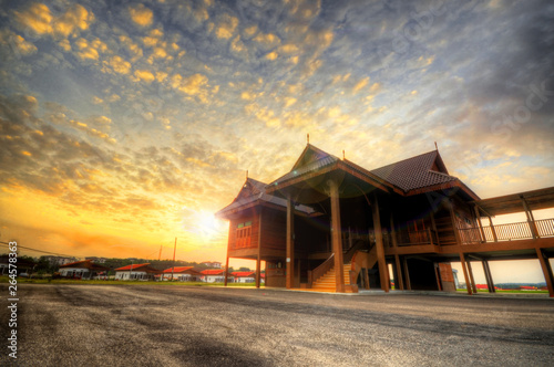 Traditional malay house on sunset view