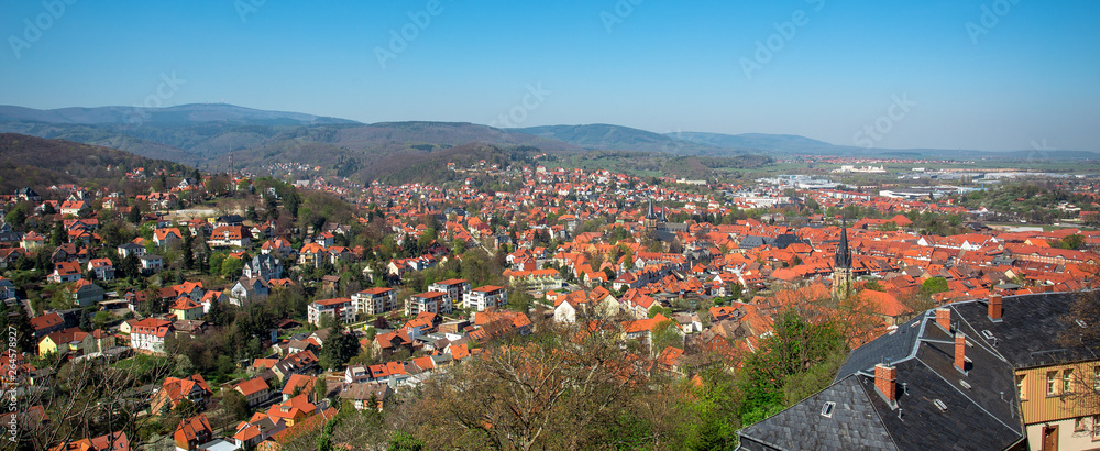 Panorama of Wernigerode and Wernigerode Castle in Saxony-Anhalt, Germany.