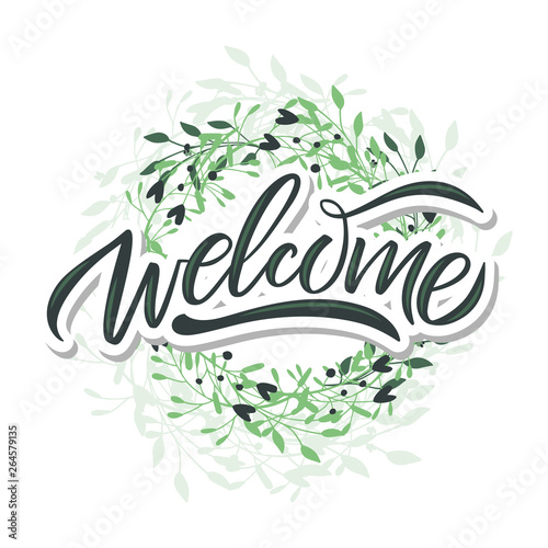 Hand sketched Welcome lettering typography. Drawn art sign.