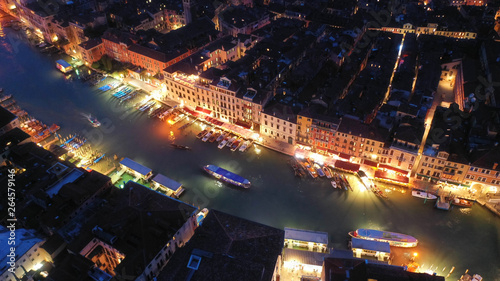 Aerial drone top view photo of small Canal near Rialto bridge, Venice, Italy © aerial-drone