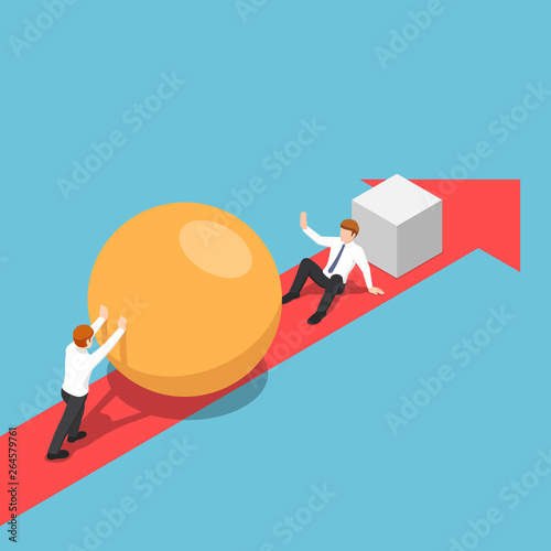 Isometric businessman with sphere go faster than his rival and be able to eliminate him