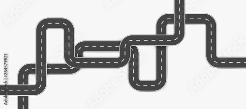 Road design element. Asphalt road with turns. Winding road isolated on white background. Vector illustration.