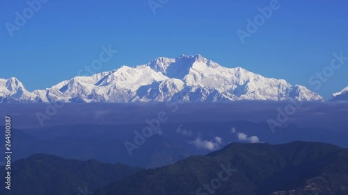 Kangchenjunga high mountain range view from the Sandakphu , Darjeeling,  India, Zoom out.