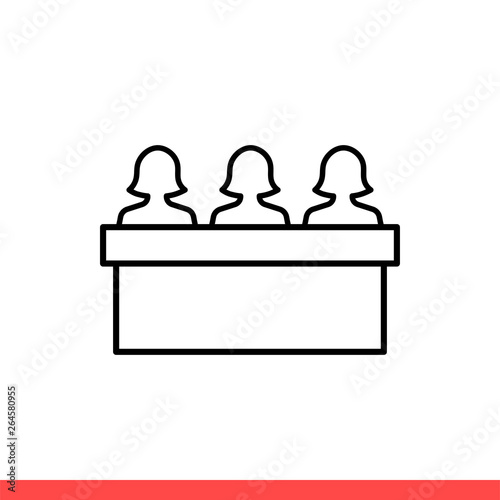 Jury group vector icon, meeting symbol. Simple, flat design on white background