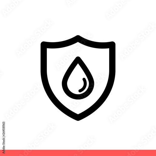 Waterproof vector icon, hydrophobic symbol. Simple, flat design on white background