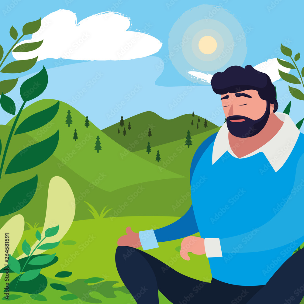 strong and bearded man seated in the field strong and bearded man seated in the field