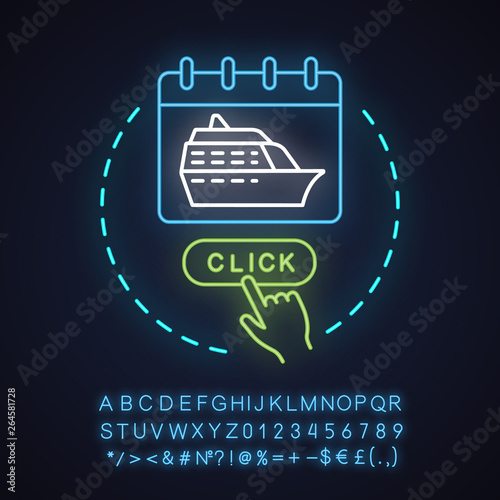Select cruise departure date neon light concept icon