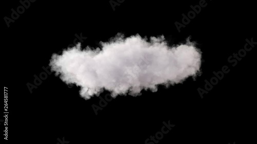 4k cloud loop. beautiful fast billowing cloud isolated on black background with alpha, light rays shining through, popular compositing element