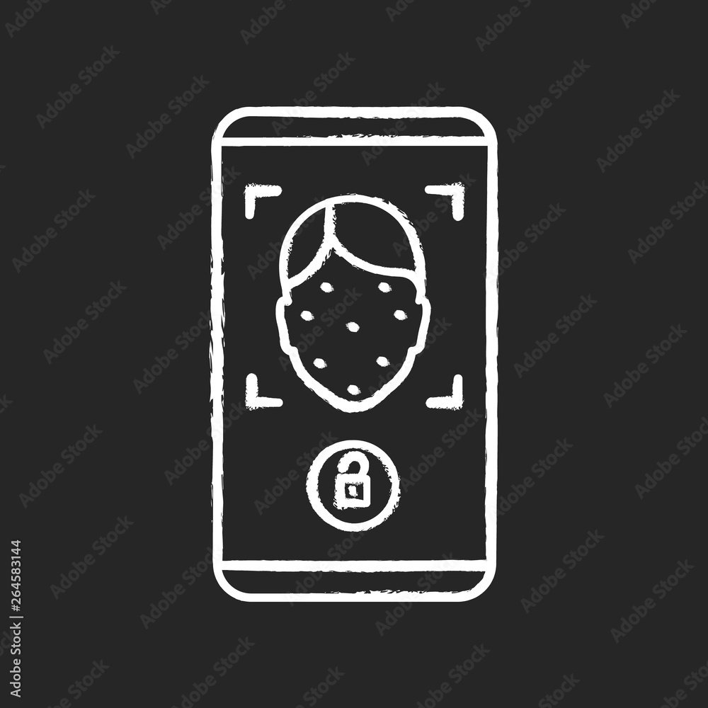 Face scan protection mobile application chalk icon