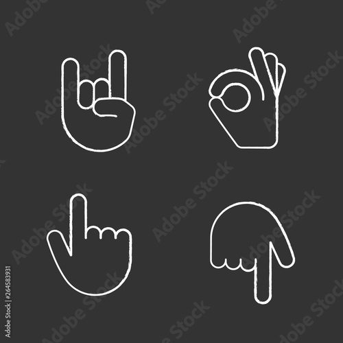 Hand gesture emojis chalk icons set