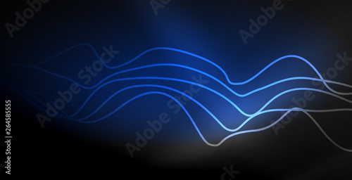 Glowing abstract wave on dark, shiny motion, magic space light. Techno abstract background