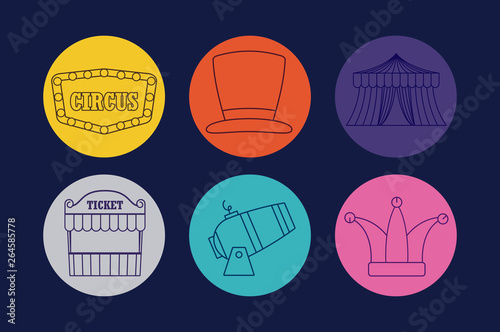 circus tent with set icons of circus