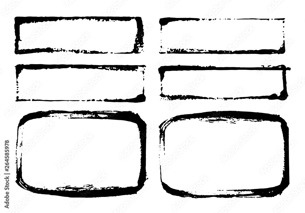 Frames and text boxes, grunge textured hand drawn elements set, vector illustration