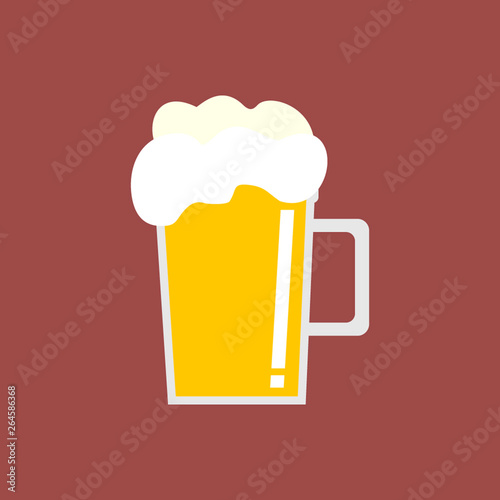 Beer flat icon with shadow white foam burgundy background Vector illustration