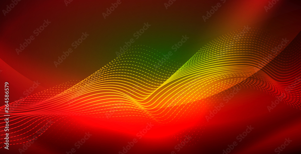 Glowing abstract wave on dark, shiny motion, magic space light. Techno abstract background Glowing abstract wave on dark, shiny motion, magic space light. Techno abstract background