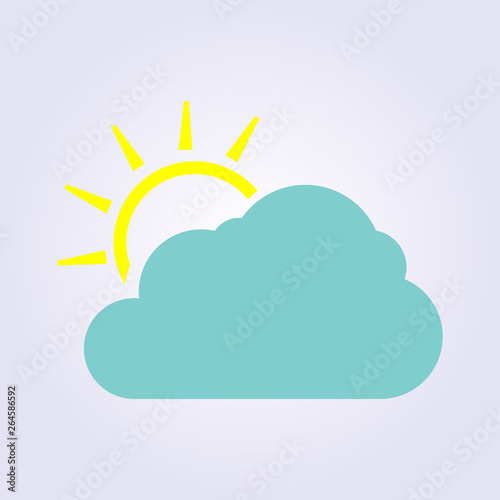 Vector blue cloud,yellow sun grey background icon.