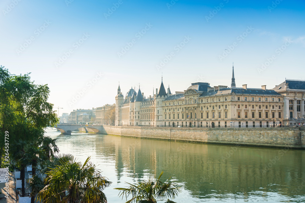PARIS, FRANCE - APRIL 22, 2019: Street view of river Seine in Paris city, France.