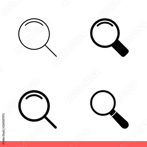 Search icon set, magnifying symbol collection. Simple, flat design on white background