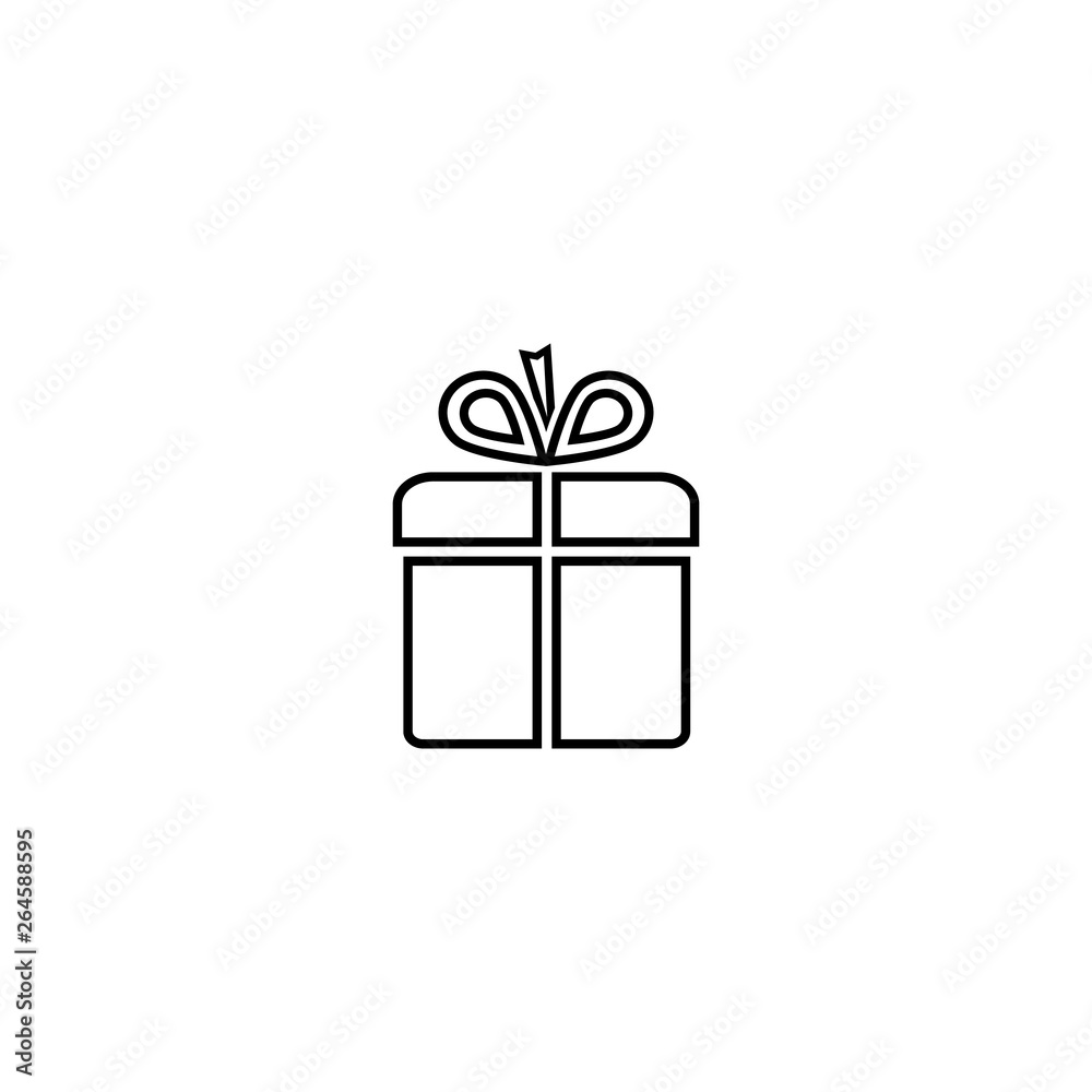 Black isolated outline icon of gift box on white background. Line Icon of gift box. Vector Black isolated outline icon of gift box on white background. Line Icon of gift box. Vector